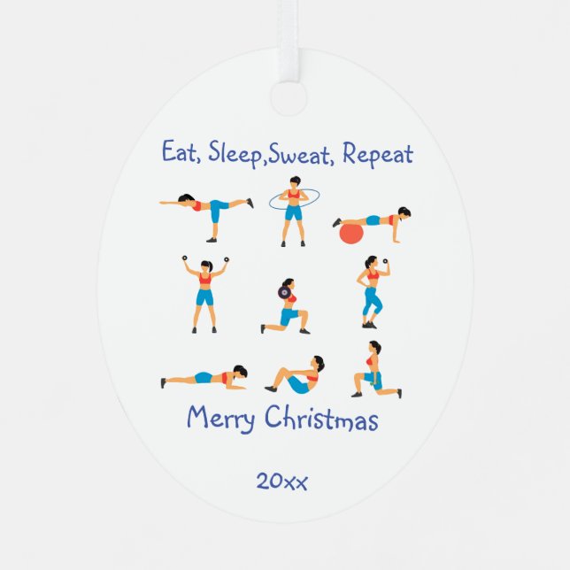 Custom Dated Christmas Eat Sleep Sweat Repeat Metal Ornament (Back)