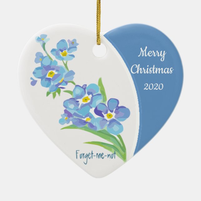 Custom Dated Christmas Forget-me-not Flower Ceramic Ornament (Back)