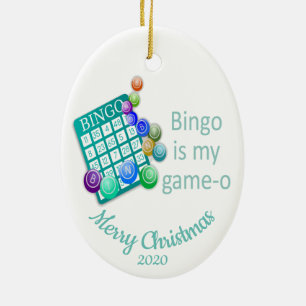 Custom Dated Christmas Fun Bingo Quote Ceramic Ornament