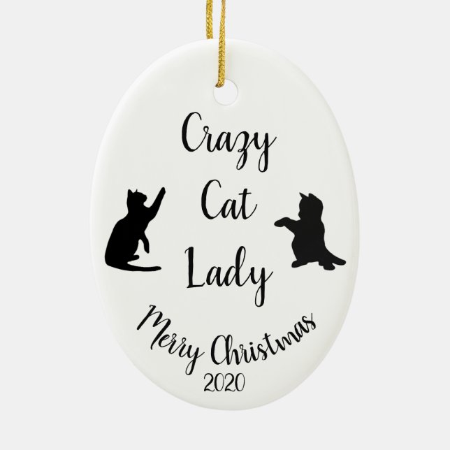 Custom Dated Christmas Fun Crazy Cat Lady Ceramic Ornament (Back)