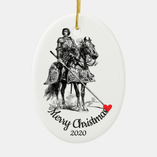 Custom Dated Christmas Knight in Shining Armour Ceramic Ornament