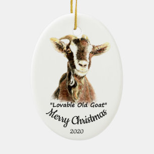 Custom Dated Christmas Lovable Old Goat Fun Ceramic Ornament