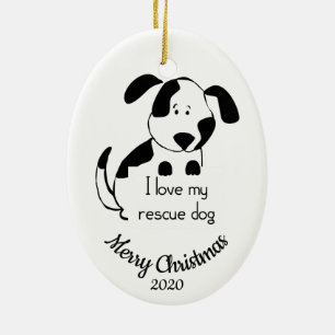 Custom Dated Christmas Love my Rescue Dog Quote Ceramic Ornament