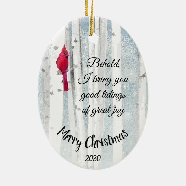 Custom Dated Christmas Luke 2:10 Great Joy Ceramic Ornament (Back)