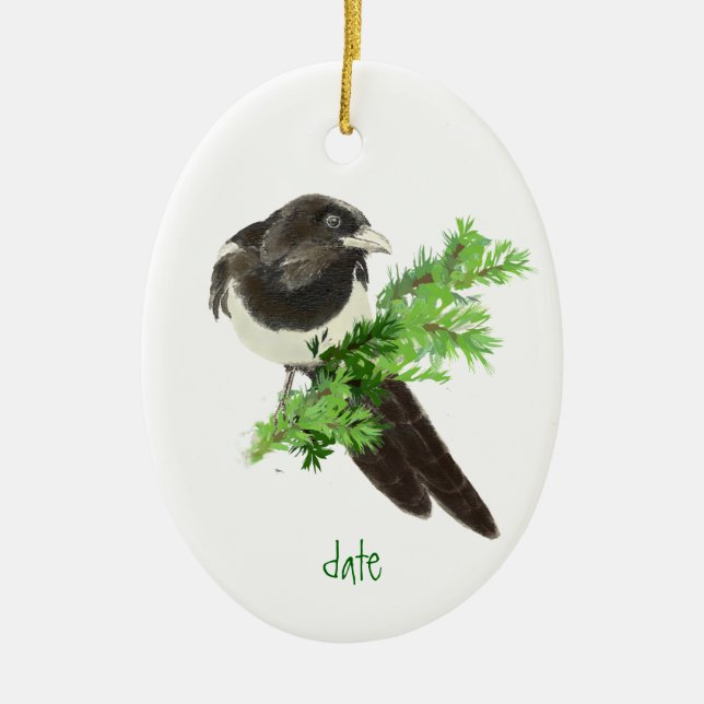 Custom Dated Christmas Magpie Ornament (Front)