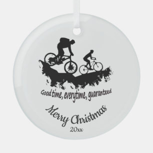 Custom Dated Christmas Mountain Biking Quote  Meta Glass Ornament