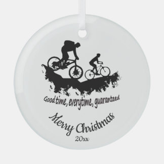 Custom Dated Christmas Mountain Biking Quote Meta Glass Ornament