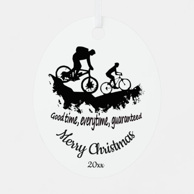 Custom Dated Christmas Mountain Biking Quote  Metal Ornament (Back)