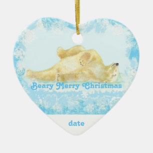 Custom Dated Christmas Polar Bear Fun Ceramic Ornament