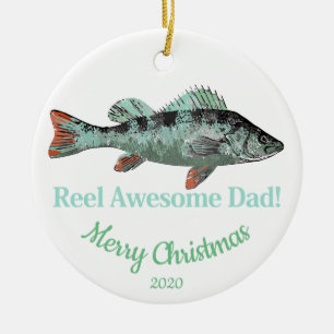 Custom Dated Christmas Reel Awesome Dad Fisherman Ceramic Ornament