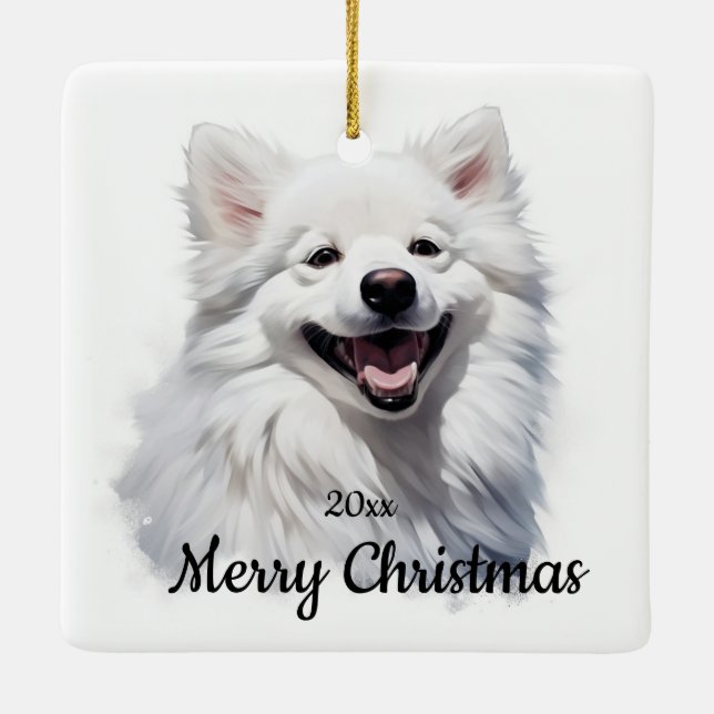 Custom Dated Christmas Samoyed Dog Pet  Ceramic Ornament (Back)