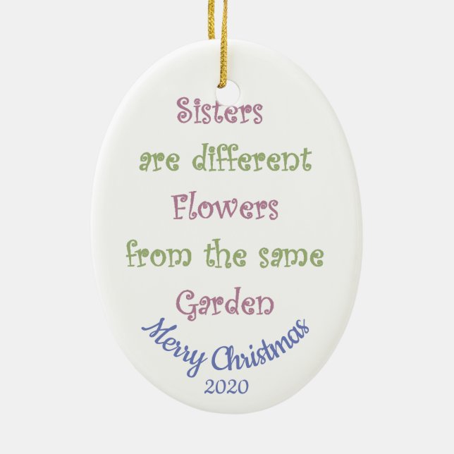 Custom Dated Christmas Sisters Love Quote Ceramic Ornament (Back)