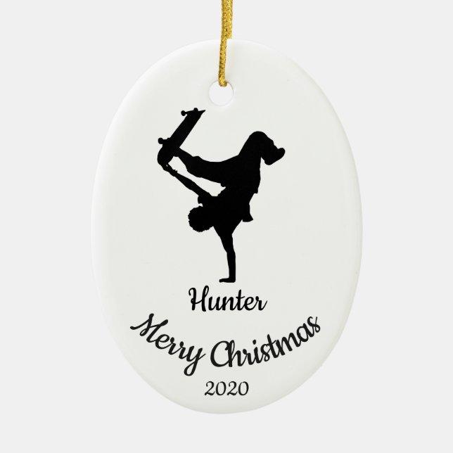 Custom Dated Christmas Skateboard Ceramic Ornament (Front)
