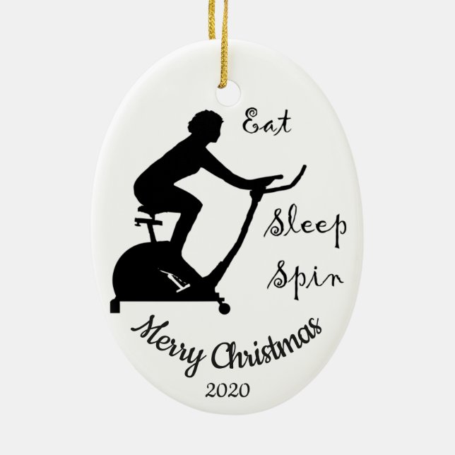 Custom Dated Christmas Spinning class, cycle Ceramic Ornament (Back)