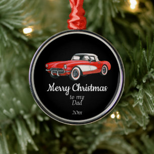 Custom Dated Christmas Vintage Car Dad Father Metal Ornament