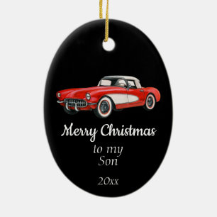 Custom Dated Christmas Vintage Car Son Ceramic Ornament