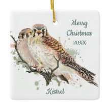 Custom Dated Christmas Watercolor Kestrel, Falcon 