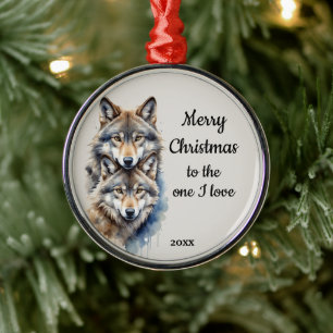 Custom Dated Christmas Wolf One I Love Metal Ornament