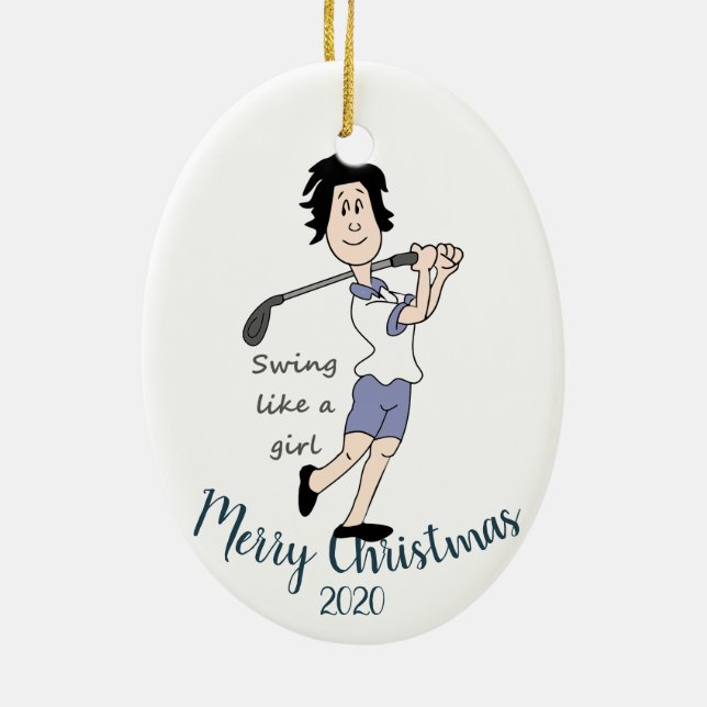 Custom Dated Christmas Women's Golf Quote Ceramic Ornament (Back)