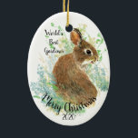 Custom Dated Christmas World's Best Gardener Quote Ceramic Ornament<br><div class="desc">Custom Dated Christmas World's Best Gardener Quote with cute watercolor bunny rabbit animal art</div>