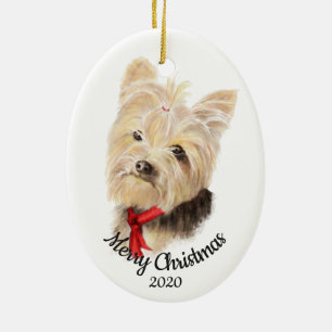 Custom Dated Christmas Yorkshire Terrier Dog Pet Ceramic Ornament