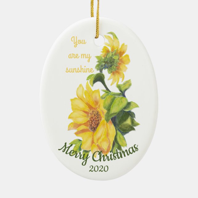 Custom Dated Christmas You are my Sunshine Quote Ceramic Ornament (Back)