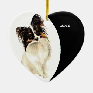 Custom Dated Cute Watercolor Papillon Dog pet Ceramic Ornament