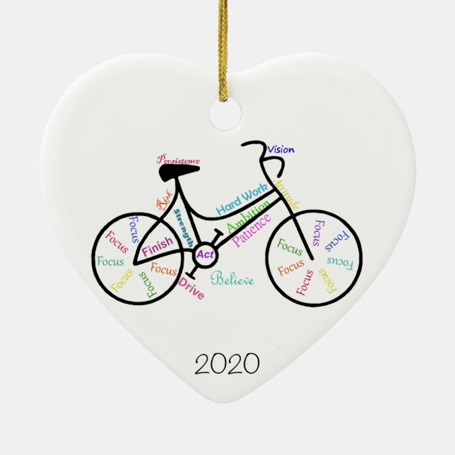 Custom Dated Motivational Words for Biking bicycle Ceramic Ornament (Back)