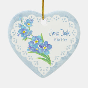 Custom Dated Name Forget-me-not Memorial Flower Ceramic Ornament