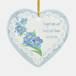 Custom Dated Name Forget-me-not Watercolor Flower Ceramic Ornament