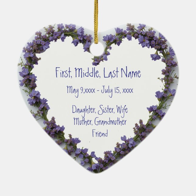 Custom Dated Name Photo Watercolor Flower Ceramic Ornament (Back)