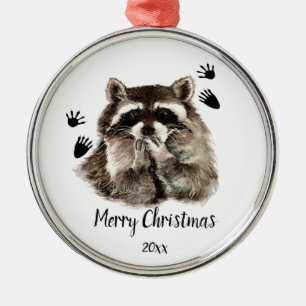 Custom Dated Raccoon Blowing Kisses, Love Animals Metal Ornament