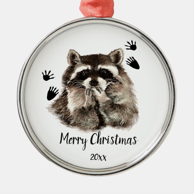 Custom Dated Raccoon Blowing Kisses, Love Animals Metal Ornament (Front)