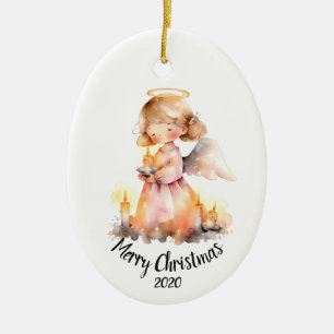 Custom Dated Vintage Christmas Angel  Ceramic Ornament