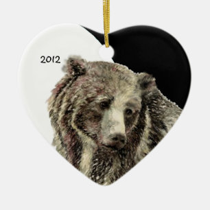 Custom Dated Watercolor Grizzly Bear Animal Ceramic Ornament