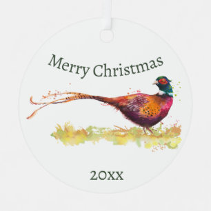 Custom Dated Watercolor Pheasant, Bird Animal  Metal Ornament