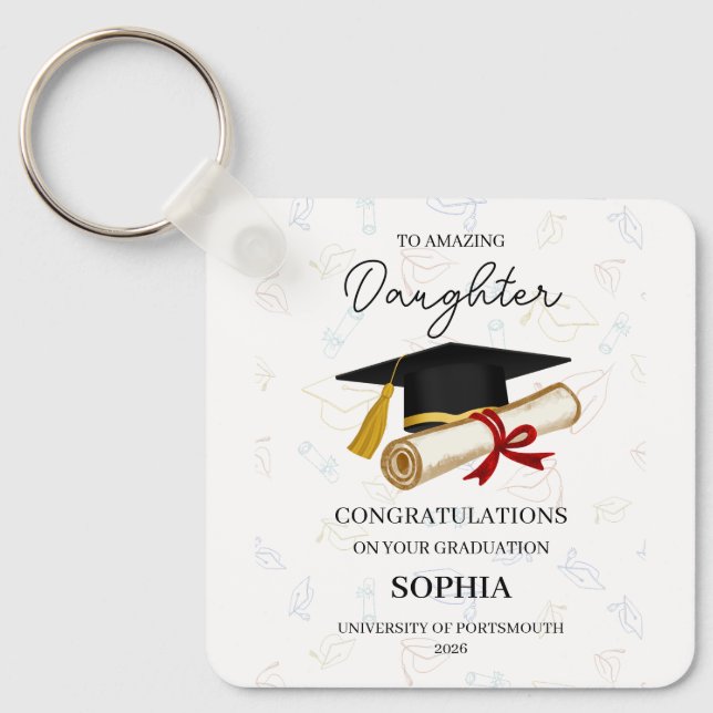 Custom Daughter Graduation Keepsake Name Year Keychain (Front)
