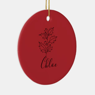 Custom December Holly Birth Flower Gift Ceramic Ornament