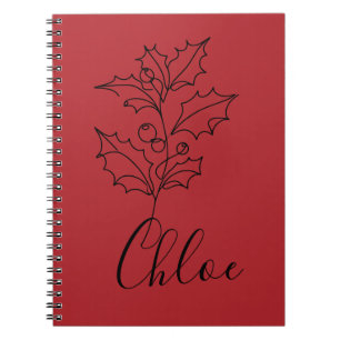 Custom December Holly Birth Flower Gift  Notebook
