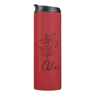 Custom December Holly Birth Flower Gift Thermal Tumbler