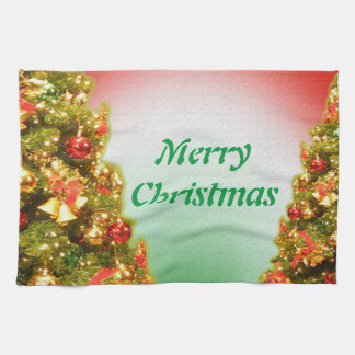 Custom decorated christmas tree kitchen towel