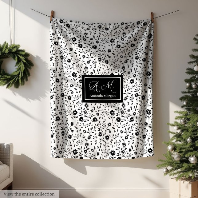 Custom Decorative Blanket Black White Wildflowers  (Custom Decorative Blanket Black White Wildflowers )