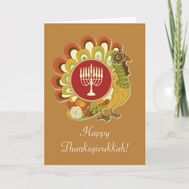 Custom Decorative Turkey Menorah Holiday Card (Front)