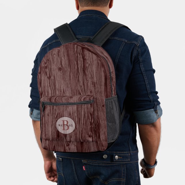 Custom Deep Dark Maroon Red Woodgrain Pattern Printed Backpack (Insitu (Model))