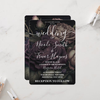 Custom Deep Purple Dusty Pink Rose Wedding Invitation