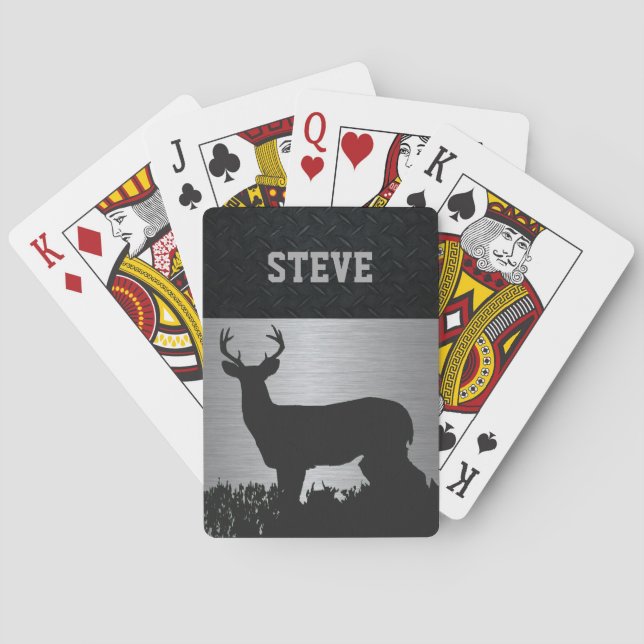 Custom Deer Hunting Rugged Name Playing Cards (Back)