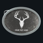 Custom Deer Hunting Skull Oval Belt Buckle<br><div class="desc">Deer hunting themed belt buckle –  Deer skull with huge antlers - vector graphic that you can personalize with your own text. This would be the ultimate deer hunting belt buckle for the avid deer hunter or bow hunter!</div>