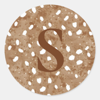 Custom Deer Print Monogram, Rustic Fawn  Classic Round Sticker