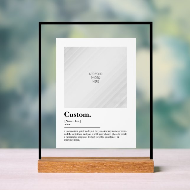 Custom Definition Print with Photo Personalized Acrylic Sign (Neutral)