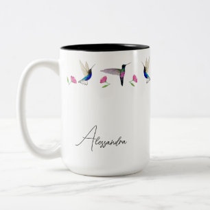 Custom Delicate Hummingbirds Border Two-Tone Coffee Mug